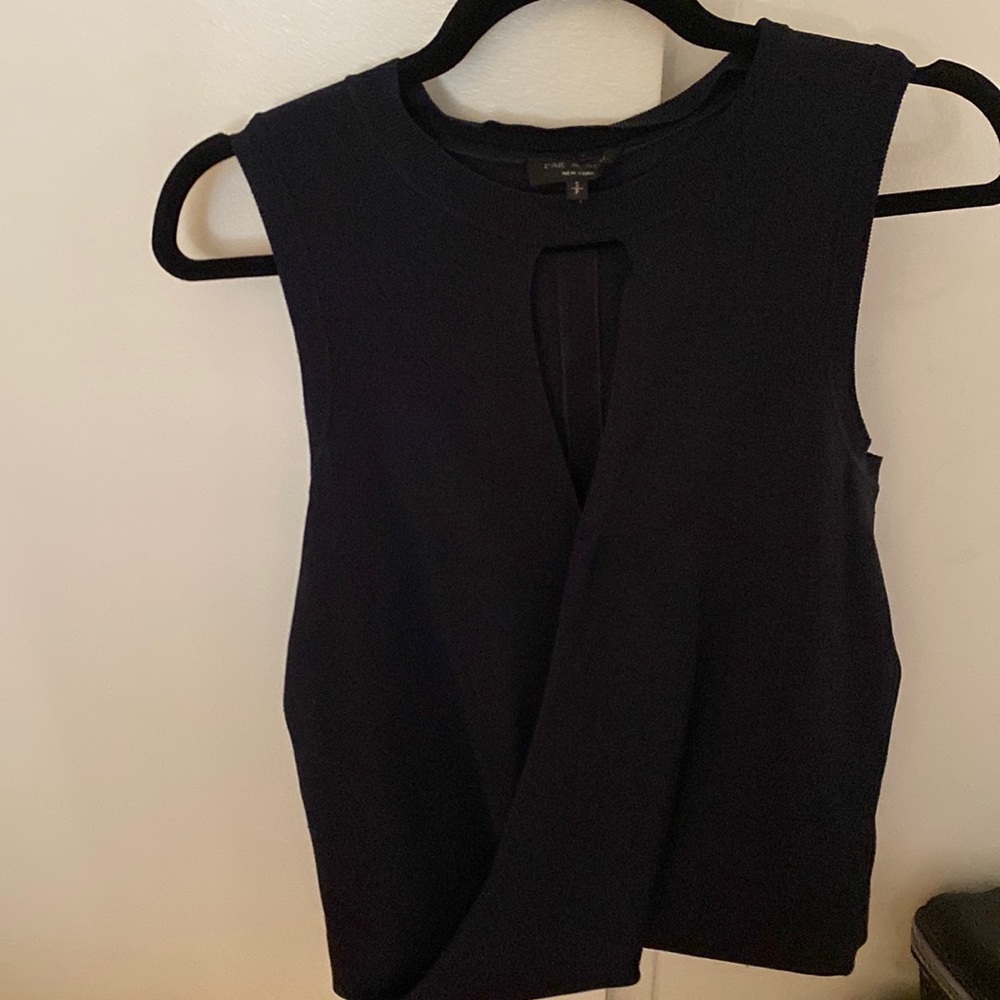 Rag & bone navy v-neck, wrap effect tank with silk back